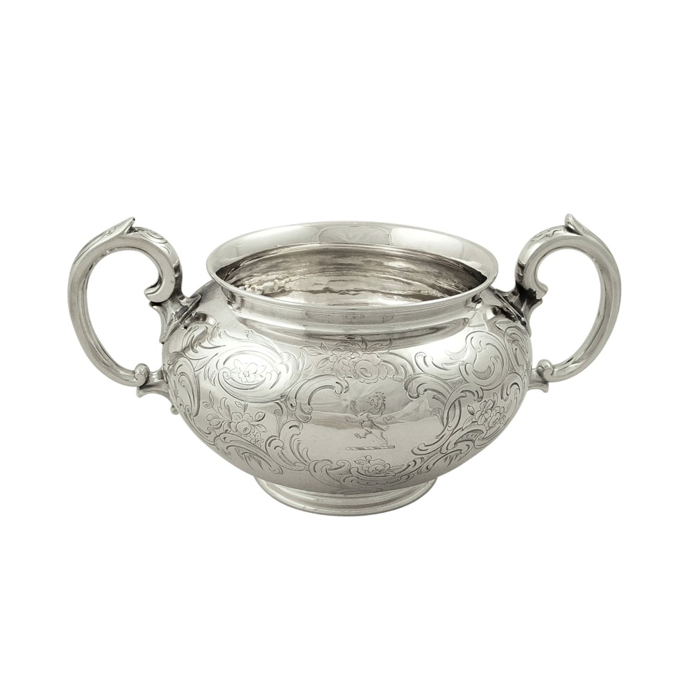Antique Victorian Sterling Silver 2 Handle Bowl with Crest 1847