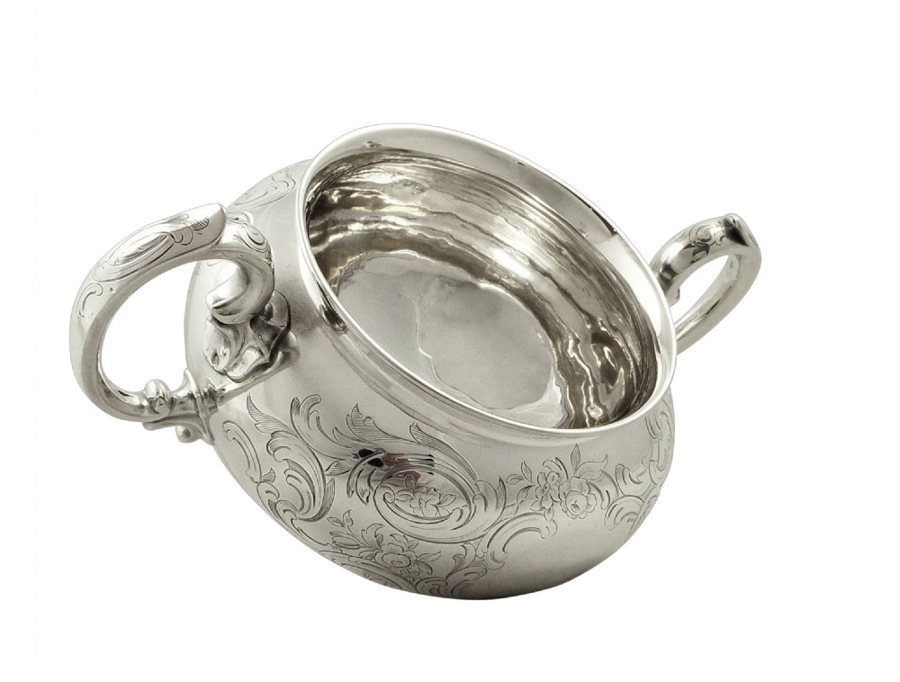 Antique Victorian Sterling Silver 2 Handle Bowl with Crest 1847 View VII