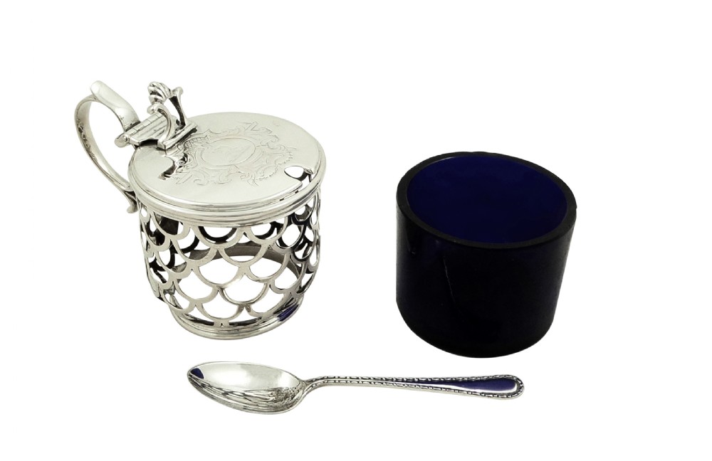 Antique Victorian Sterling Silver Mustard Pot with Crest 1850 View II