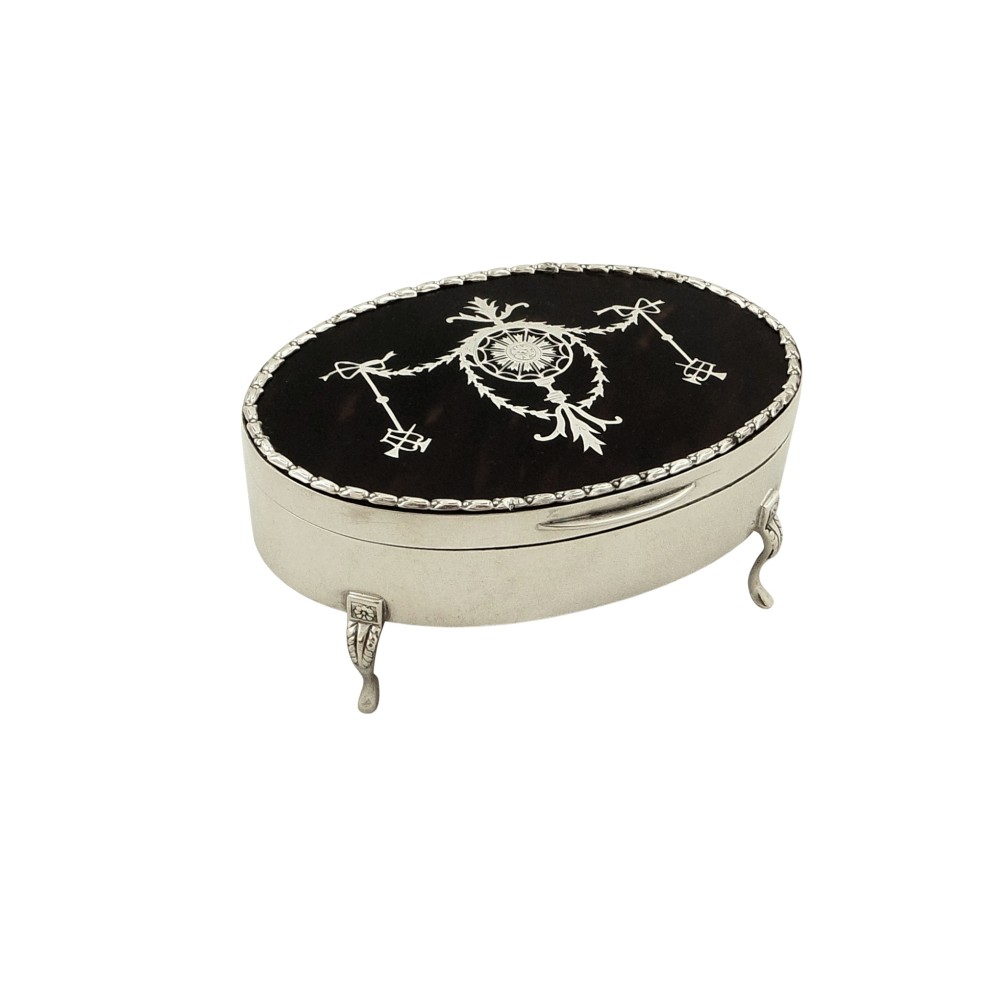 Antique Sterling Silver & Tortoiseshell Trinket Box - Mappin & Webb 1911