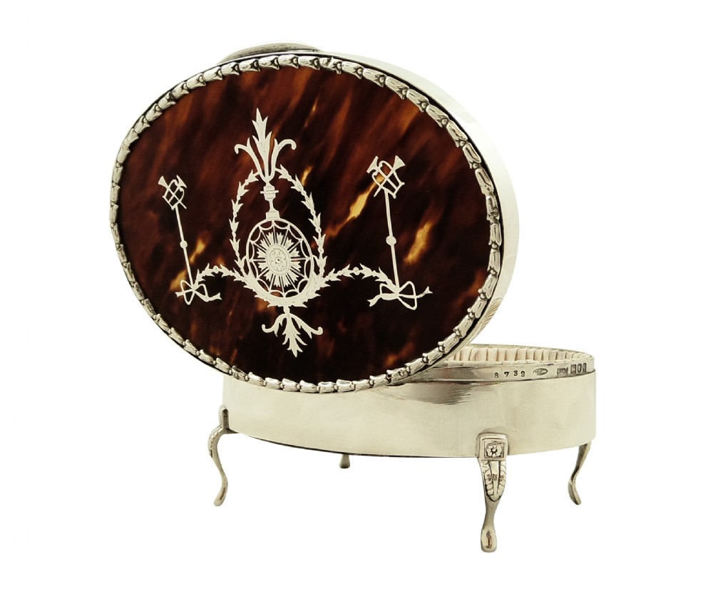 Antique Sterling Silver & Tortoiseshell Trinket Box - Mappin & Webb 1911 View IV