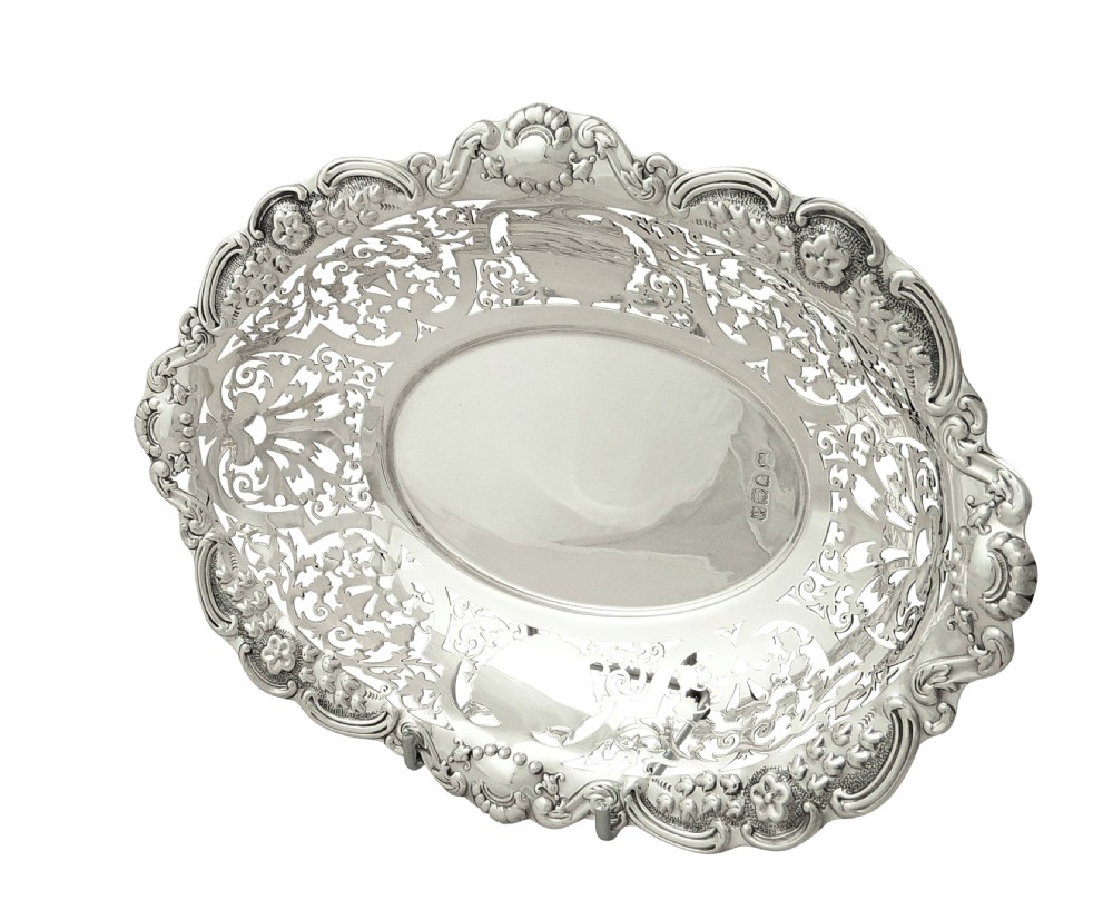 Antique Victorian Sterling Silver Oval Pierced Dish 1899 View IV
