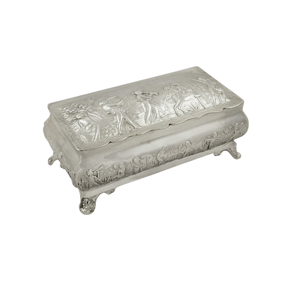 Antique Edwardian Sterling Silver Trinket Box with Classical Scenes 1903