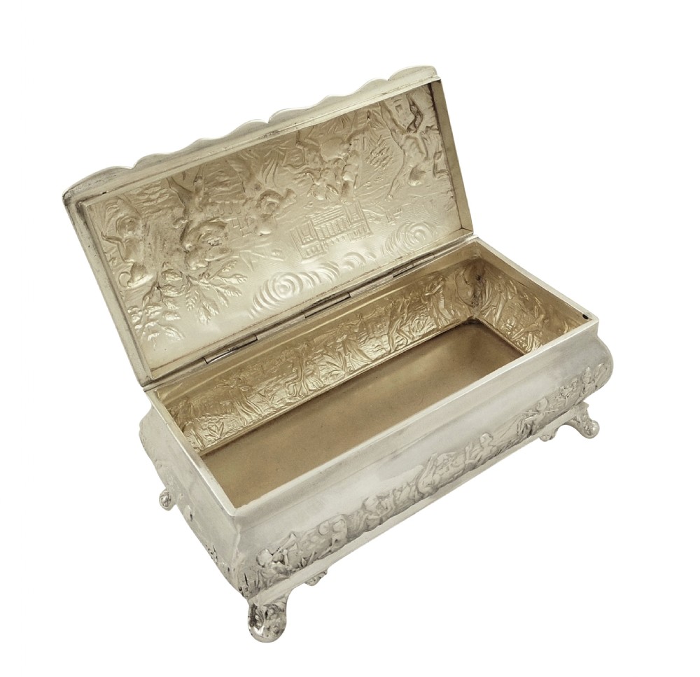 Antique Edwardian Sterling Silver Trinket Box with Classical Scenes 1903 View VII