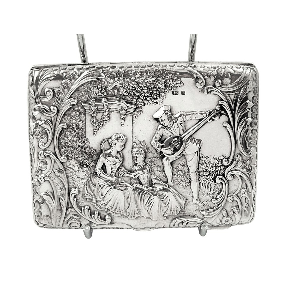 Antique Sterling Silver Card Case with Scenes 1901