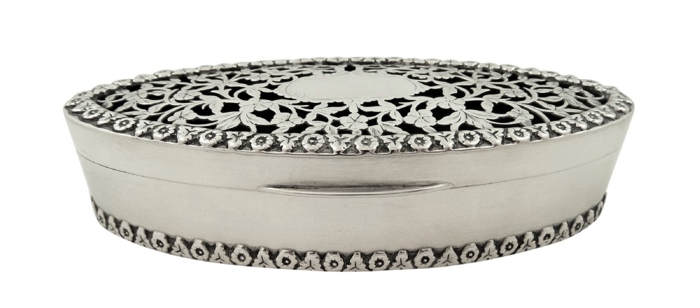 Antique Sterling Silver Oval Pierced Trinket Box 1916 View IV