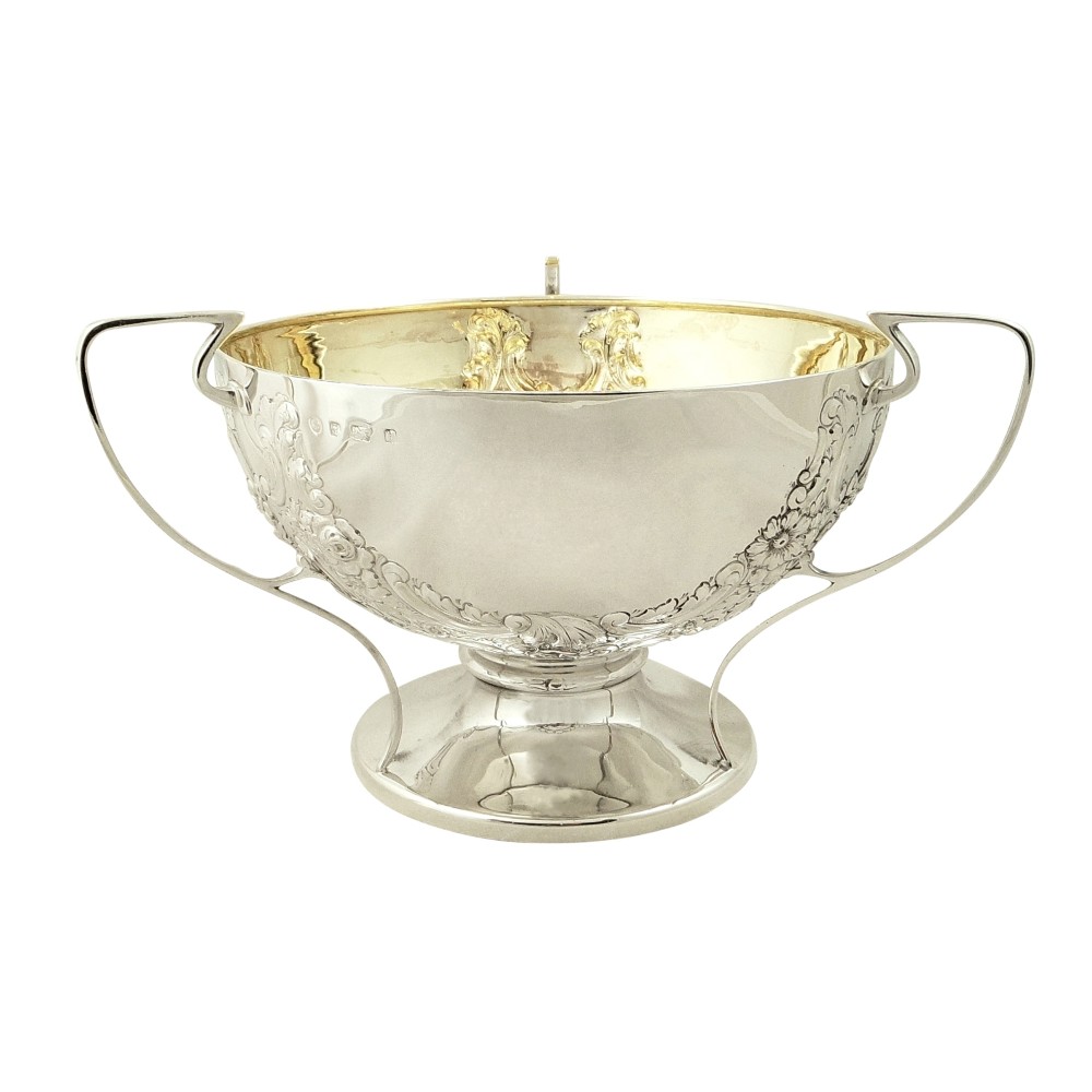 Antique Edwardian Sterling Silver 3 Handle Bowl 1907