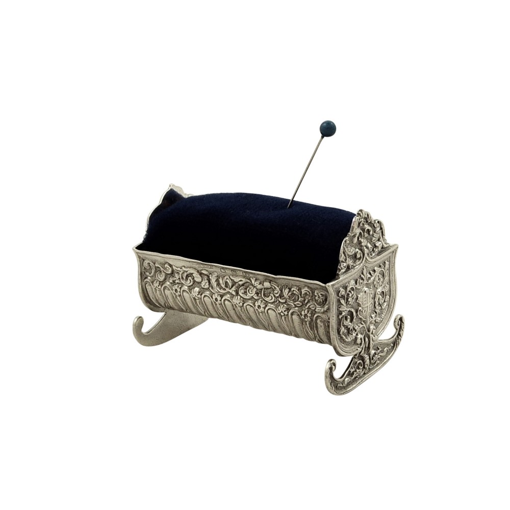 Antique Victorian Sterling Silver Cradle / Crib Pin Cushion 1896