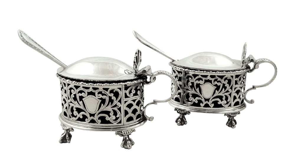 Pair of Antique Sterling Silver Mustard Pots 1919 / 1920 View IX