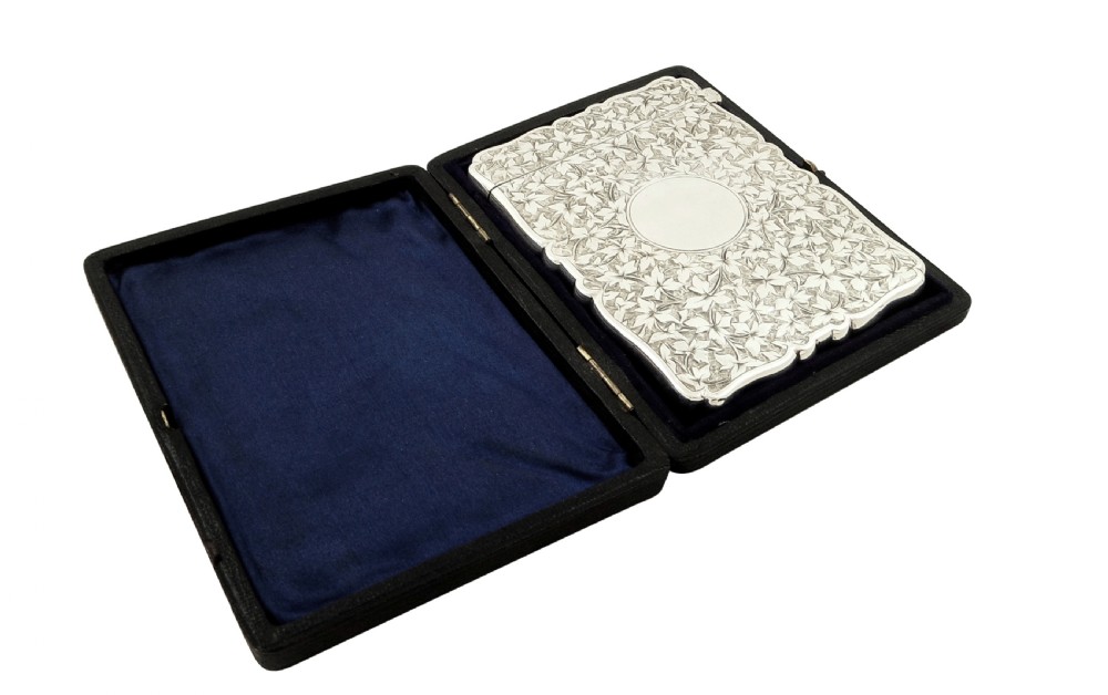 Antique Victorian Sterling Silver Card Case in Presentation Case 1890 View VIII