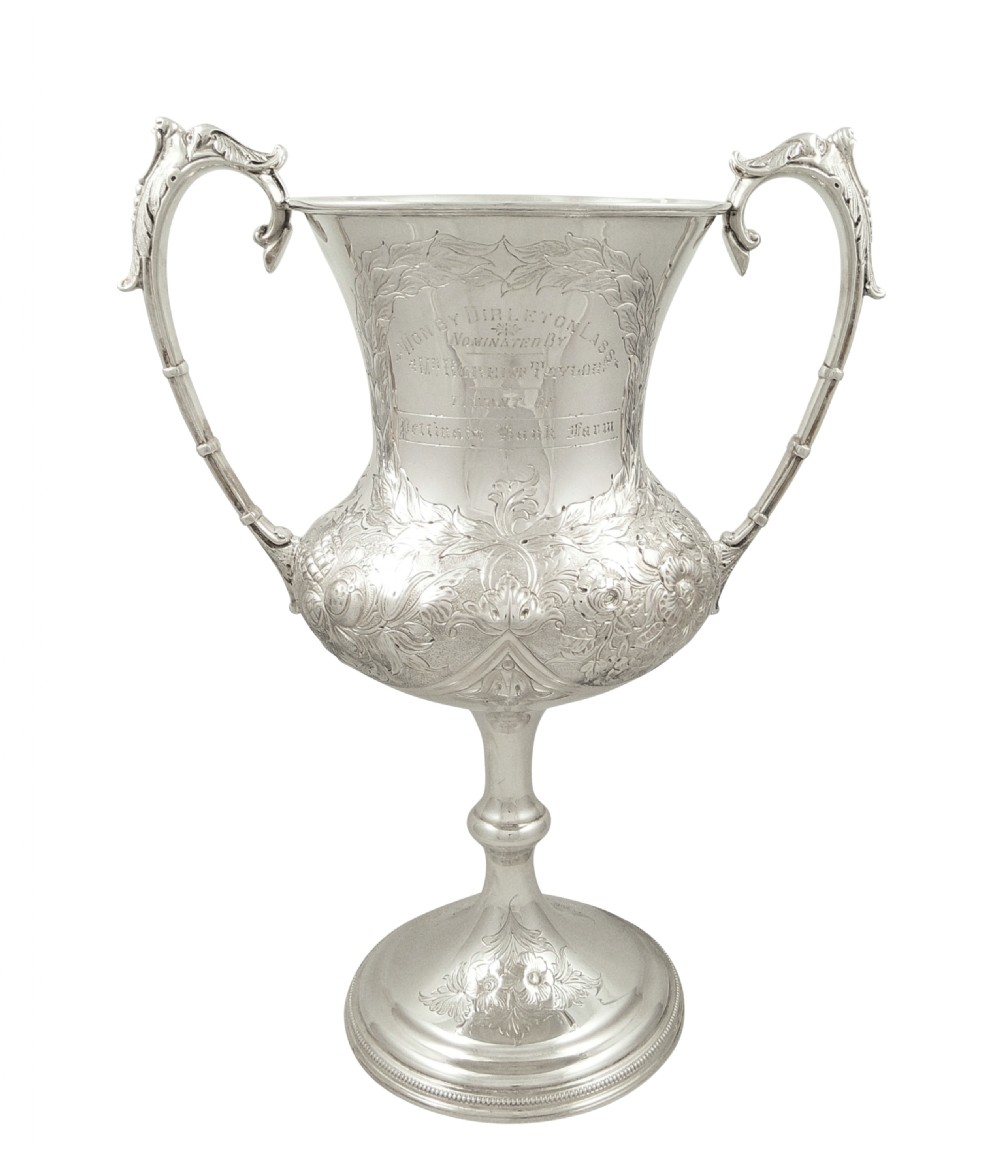 Large Antique Victorian Sterling Silver 'Coursing' Trophy Cup 1888 View X