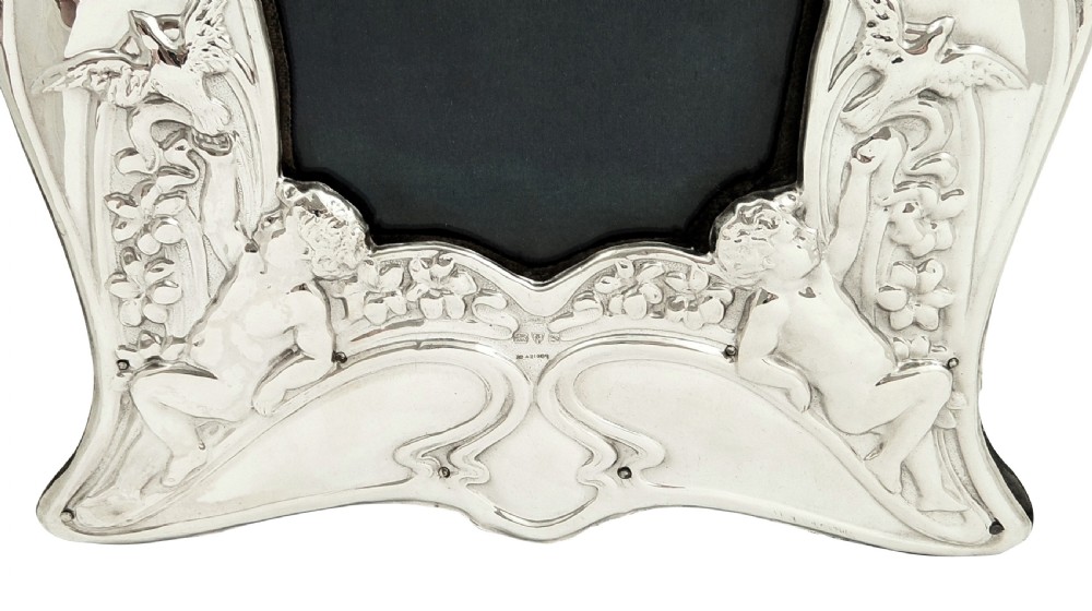 Antique Art Nouveau Sterling Silver 'Angels' Photo Frame 1907 View IX
