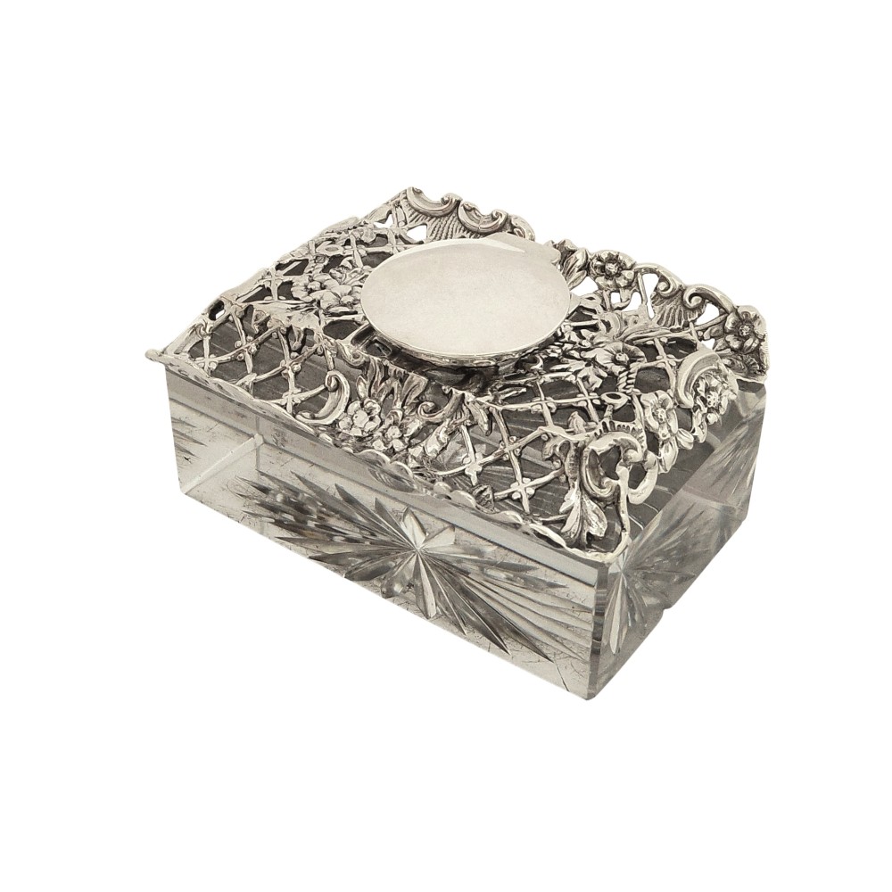 Antique Edwardian Sterling Silver & Cut Glass Inkwell 1902