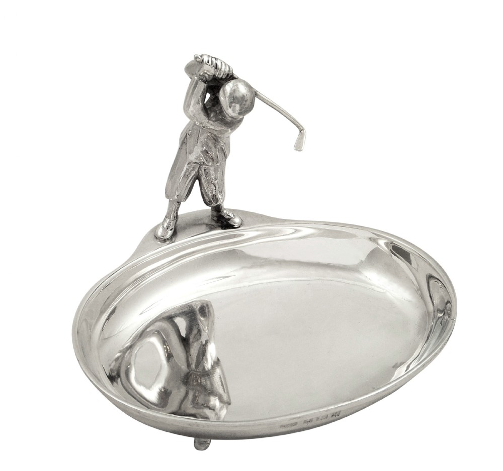 Antique Sterling Silver Dish with Golfer 1934 View II
