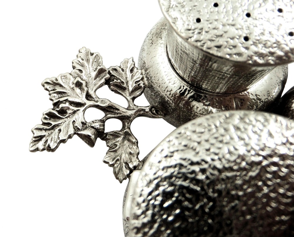 Antique Victorian Sterling Silver Thistle Cruet Set 1878 View III