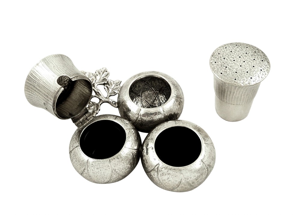 Antique Victorian Sterling Silver Thistle Cruet Set 1878 View VII