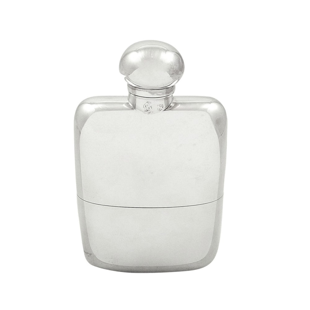 Antique Edwardian Sterling Silver Hip Flask with Cup 1902