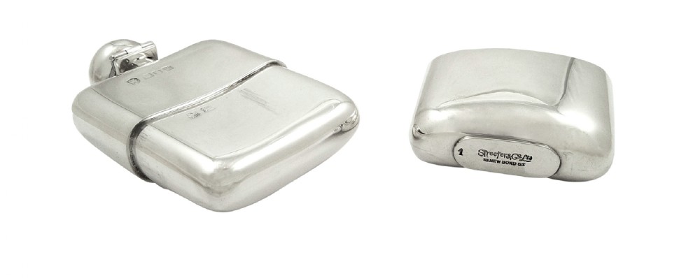 Antique Edwardian Sterling Silver Hip Flask with Cup 1902 View III