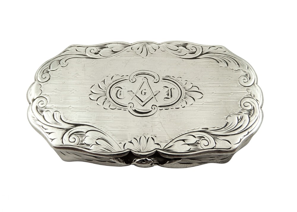 Antique Victorian Sterling Silver Snuff Box 1847 - Masonic View II