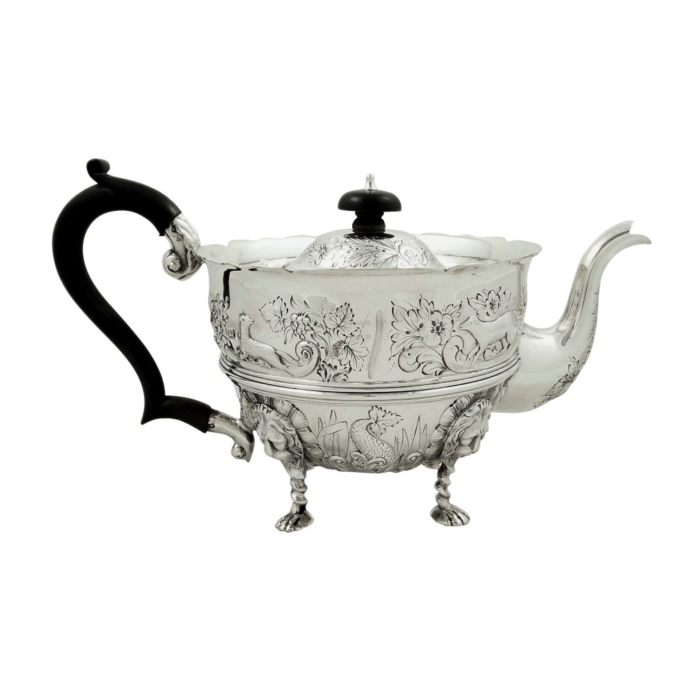 Antique Sterling Silver Teapot with Animal Decoration 1901