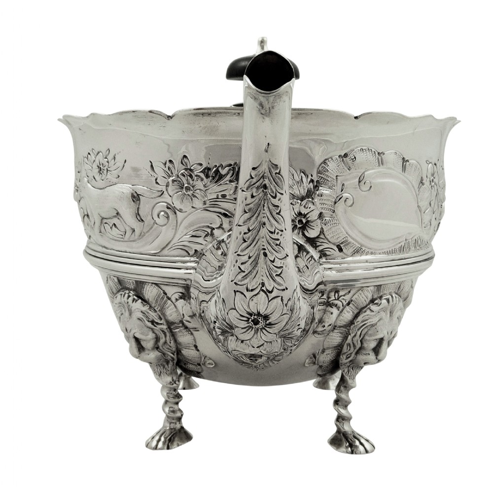 Antique Sterling Silver Teapot with Animal Decoration 1901 View V
