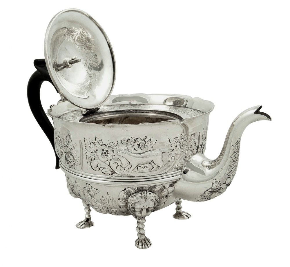 Antique Sterling Silver Teapot with Animal Decoration 1901 View VIII