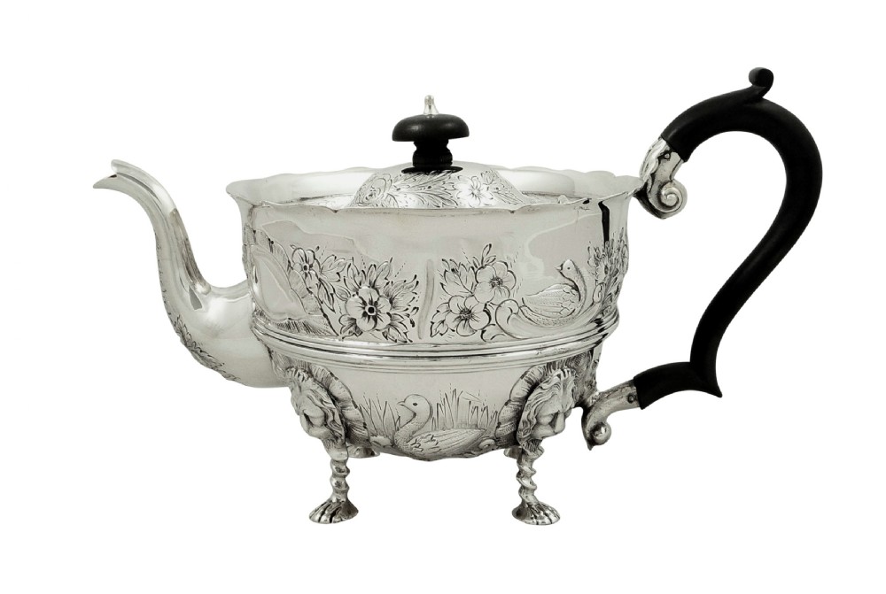 Antique Sterling Silver Teapot with Animal Decoration 1901 View XI