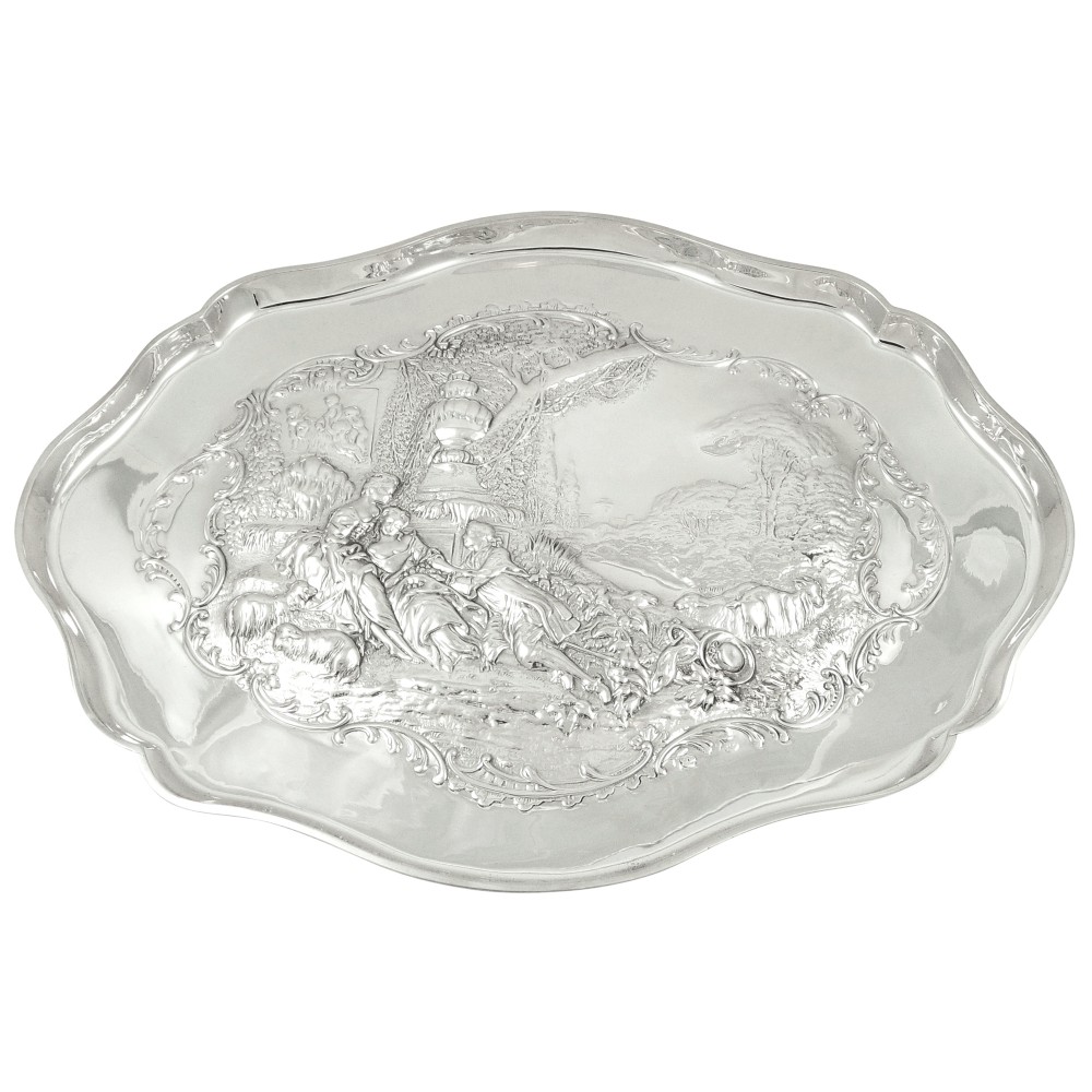 Antique Edwardian Sterling Silver Dressing Tray with Scenes 1903