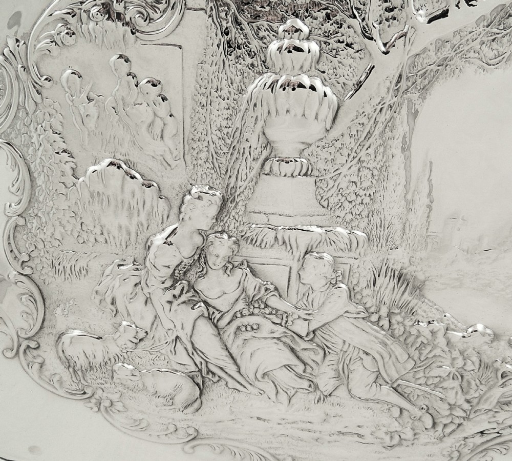 Antique Edwardian Sterling Silver Dressing Tray with Scenes 1903 View IV