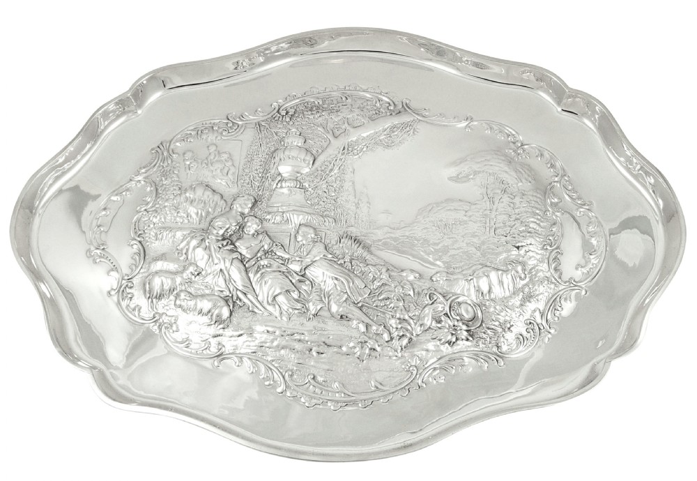 Antique Edwardian Sterling Silver Dressing Tray with Scenes 1903 View VI