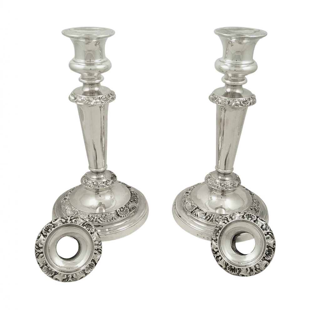 Pair of Antique Georgian Sterling Silver Candlesticks 1821 View VI