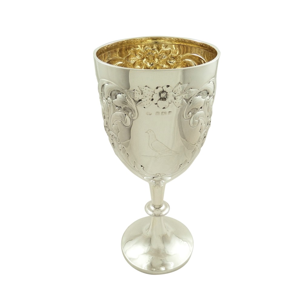 Huge Antique Sterling Silver 1 1/2 Pint 'Bird' Wine Goblet 1906