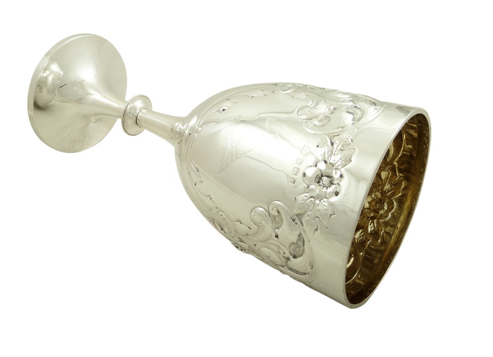 Huge Antique Sterling Silver 1 1/2 Pint 'Bird' Wine Goblet 1906 View IV