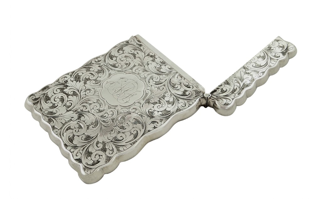 Antique Edwardian Sterling Silver Card Case - Dog & Bird 1905 View III