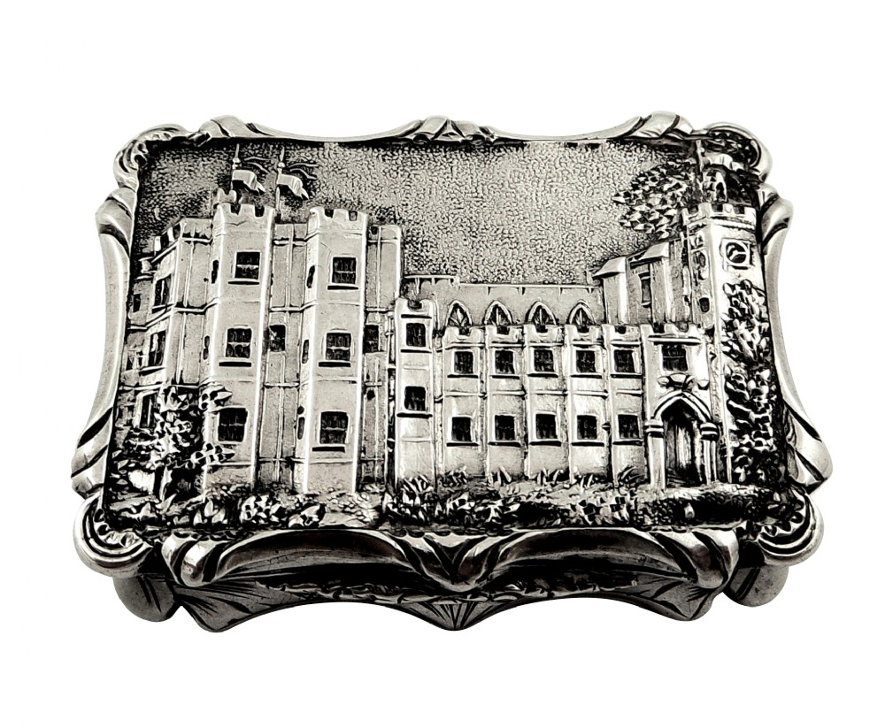 Antique Victorian Sterling Silver Kenilworth Castle Vinaigrette 1847 - Nathaniel Mills