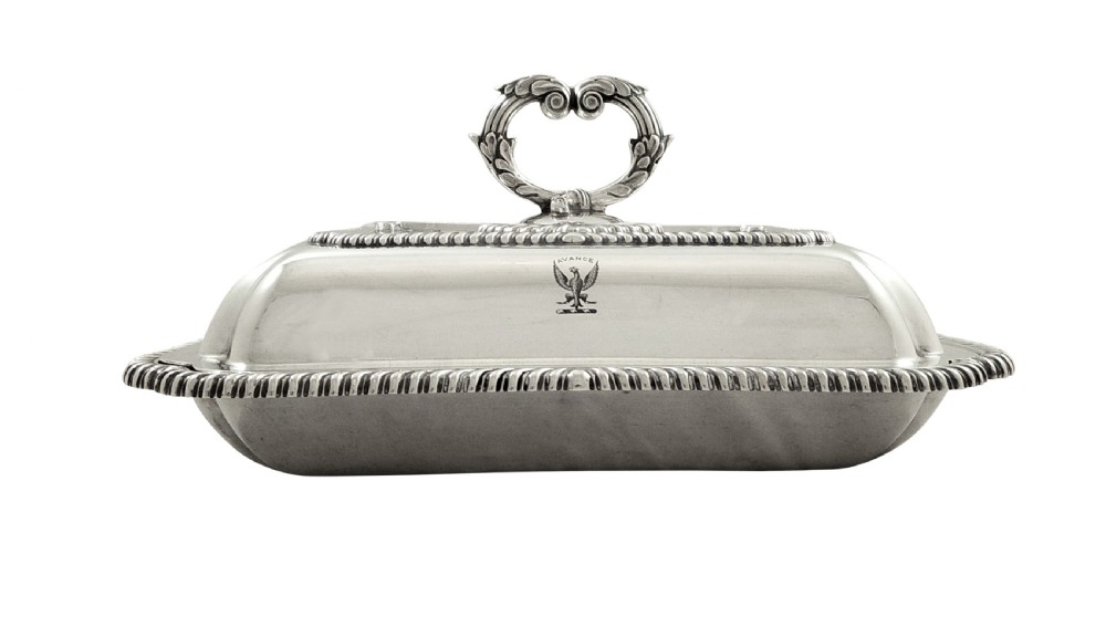 Pair of Antique Edwardian Sterling Silver Entree Dishes with Crests 1905 View II
