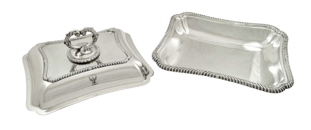Pair of Antique Edwardian Sterling Silver Entree Dishes with Crests 1905 View III