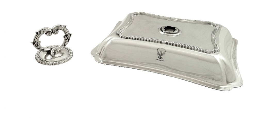 Pair of Antique Edwardian Sterling Silver Entree Dishes with Crests 1905 View V