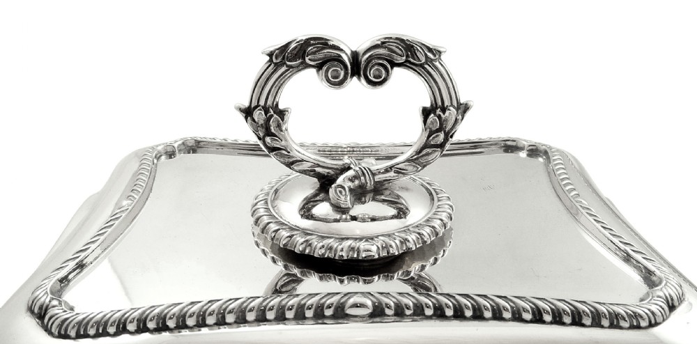 Pair of Antique Edwardian Sterling Silver Entree Dishes with Crests 1905 View XII