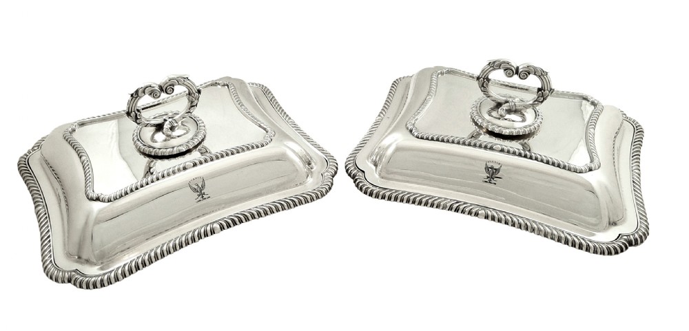 Pair of Antique Edwardian Sterling Silver Entree Dishes with Crests 1905 View XIV