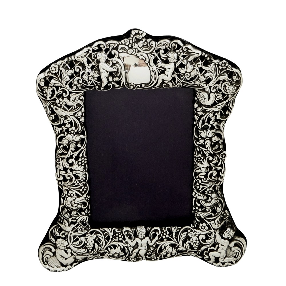 Antique Victorian Sterling Silver Photo Frame 1900 - Cherubs