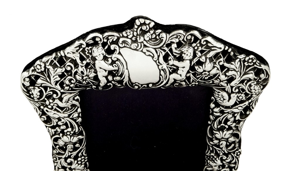 Antique Victorian Sterling Silver Photo Frame 1900 - Cherubs View II