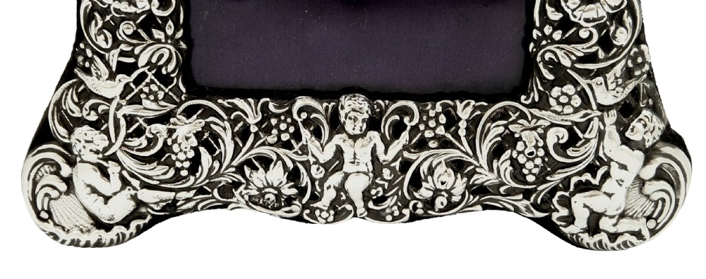 Antique Victorian Sterling Silver Photo Frame 1900 - Cherubs View III
