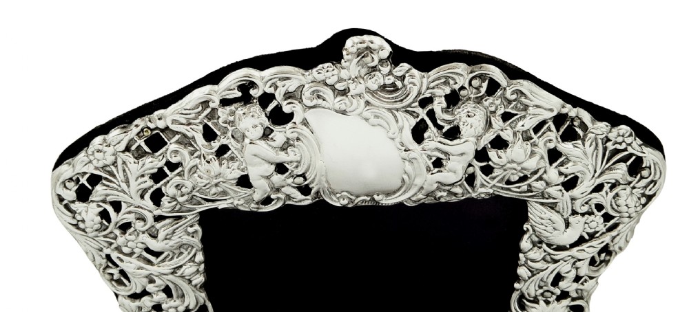 Antique Victorian Sterling Silver Photo Frame 1900 - Cherubs View IX