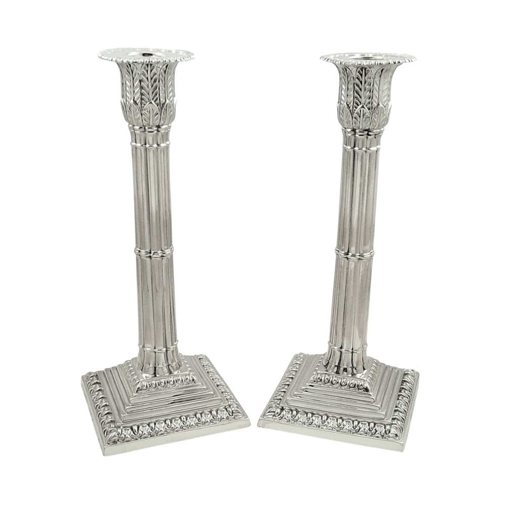 Pair of Antique Victorian Sterling Silver Corinthian Column Candlesticks 1899