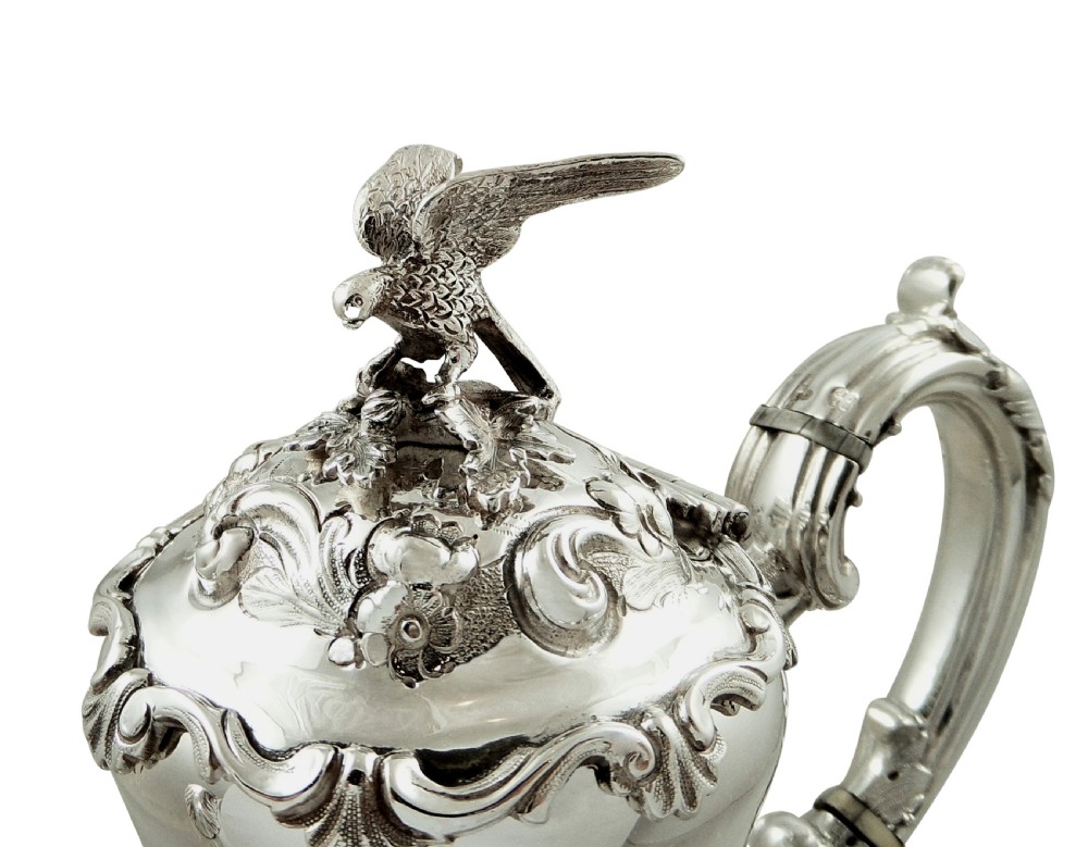Antique Victorian Sterling Silver Coffee Pot with Eagle Finial 1853 View IX