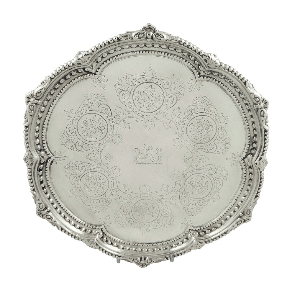 Antique Victorian Sterling Silver Tray / Salver 1879