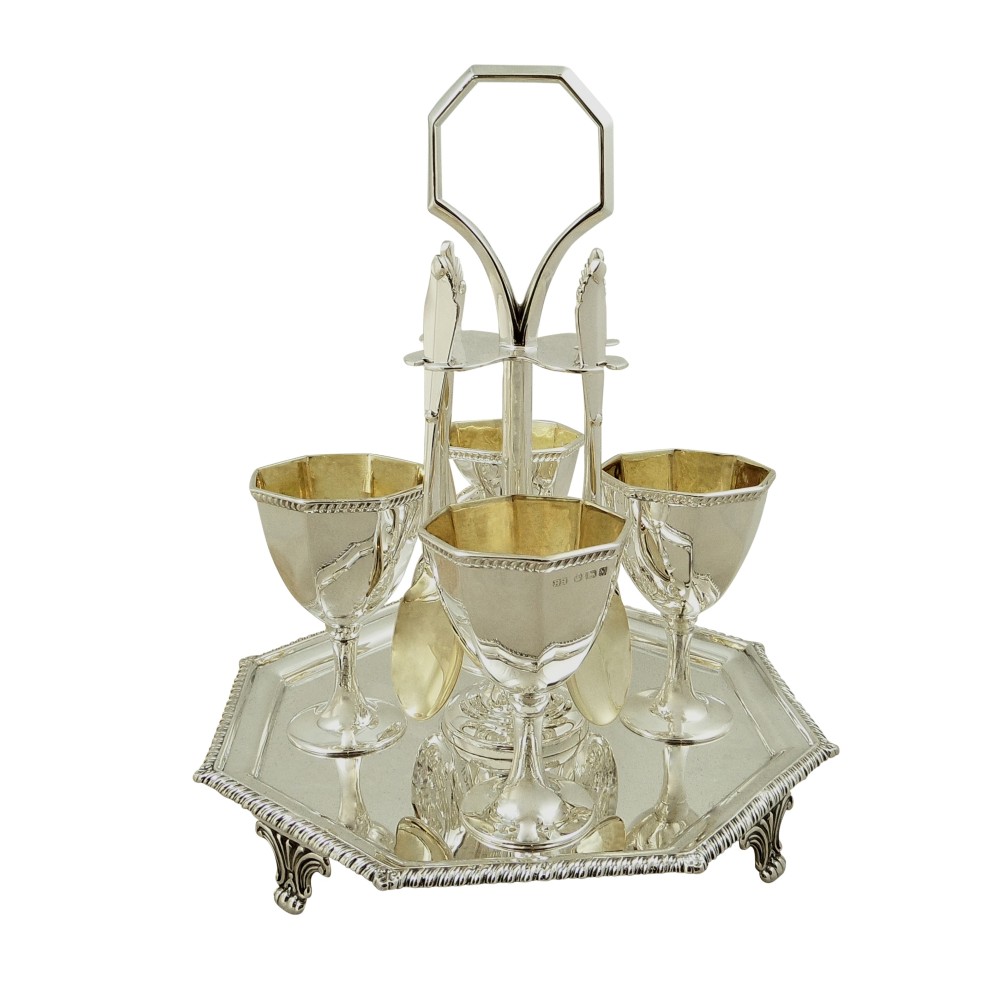 Antique Victorian Sterling Silver 4 Egg Cruet Set 1891