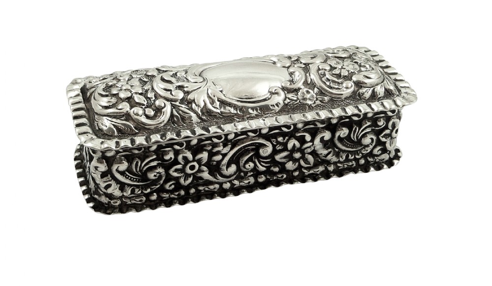 Antique Victorian Sterling Silver Ring Box 1897 View IX