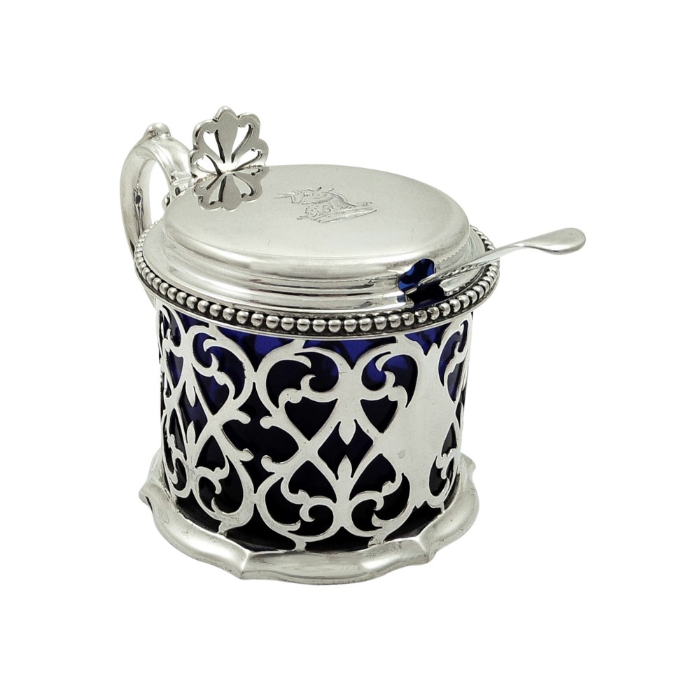 Antique Victorian Sterling Silver Mustard Pot with Spoon 1883